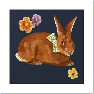 Brown Bunny with Flowers Posters and Art